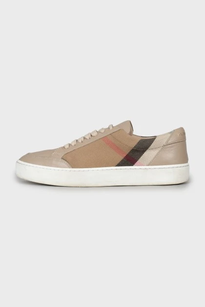 Leather and textile sneakers with print