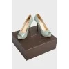 Patent leather shoes, gray-blue