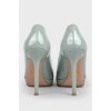 Patent leather shoes, gray-blue