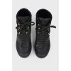 Black leather lace-up sneakers