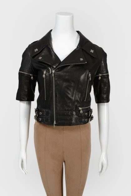 Short sleeve leather biker jacket