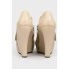 Beige Leather Wedge Pumps