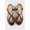 Reptile effect brown leather sandals