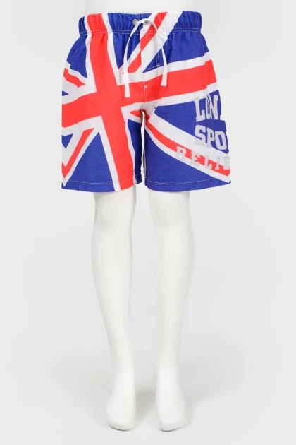 Glass shorts with a print in the form of a flag
