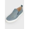 Gray leather slips with tag