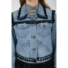 Denim jacket with a fringe with a tag