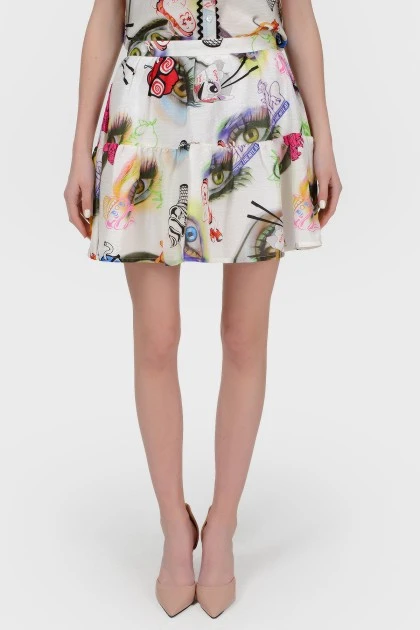 Mini skirt in an abstract print with a tag