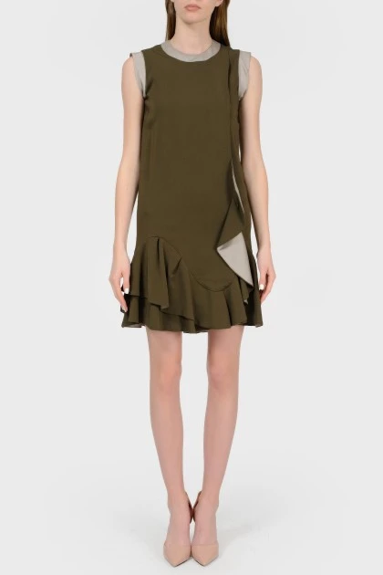 Khaki dress with ruffles with tag