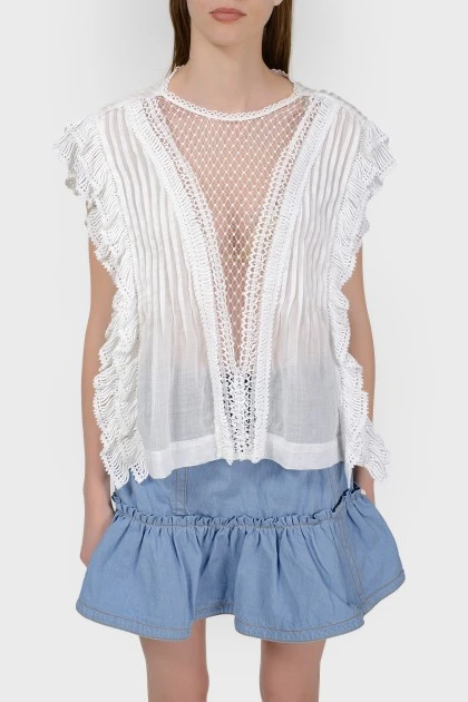 TOP with a transparent sleeveless insert with tag
