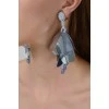 Clips earrings in the form of blue flowers with beads with tag