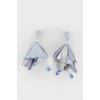 Clips earrings in the form of blue flowers with beads with tag