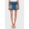 Denim mini-skirt with lace application