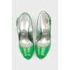 Green patent leather high heel sandals