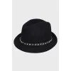 Angora Black Hat with leather braid