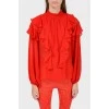 Red silk blouse with frills