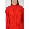 Red silk blouse with frills