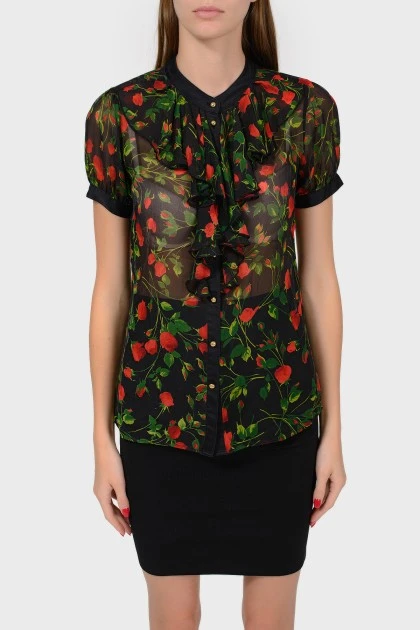 Sheer blouse with floral print