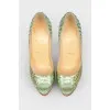 Green shoes from snake skin