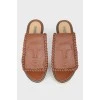 Leather slippers with eyelets