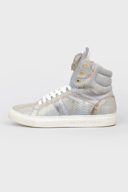 High sneakers made of python leather
