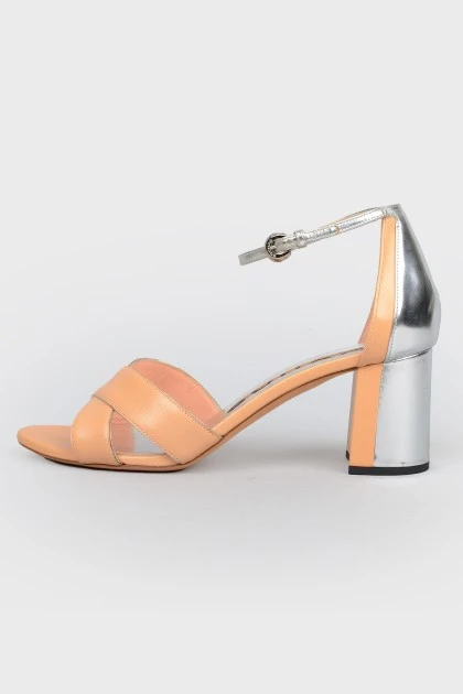 Sandals with a silver closed heel