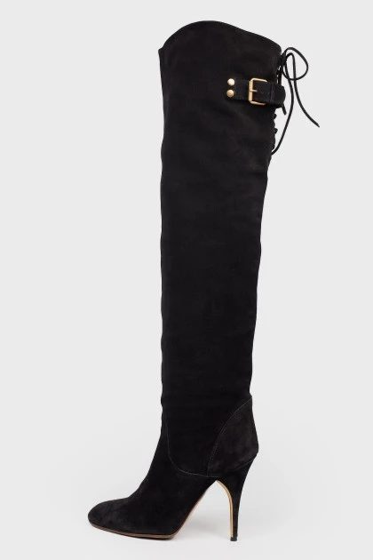 Suede boots with lacing