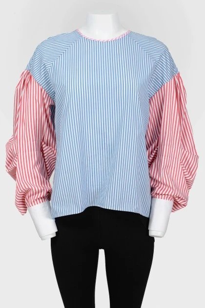 Loose blouse with wide striped sleeves
