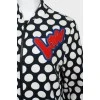Polka dot bomber jacket with red appliqué