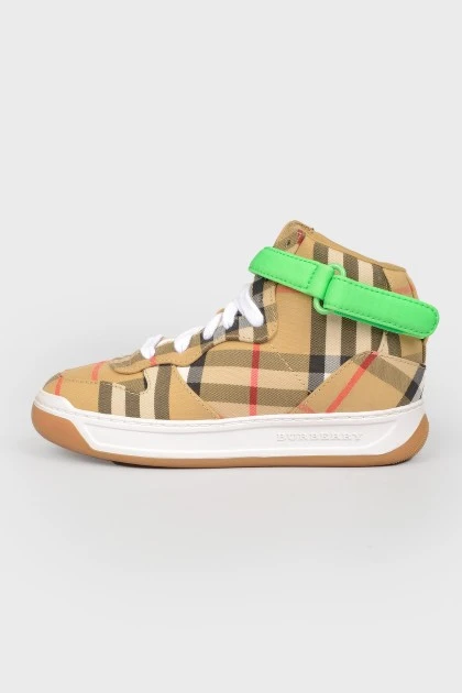 High-top children's sneakers with Velcro and laces