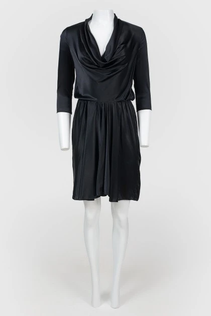 Silk midi dress with yoke collar