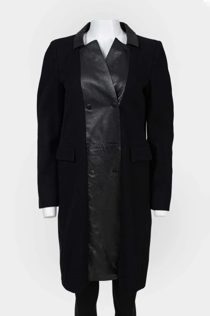 Wool coat with eco-leather inserts