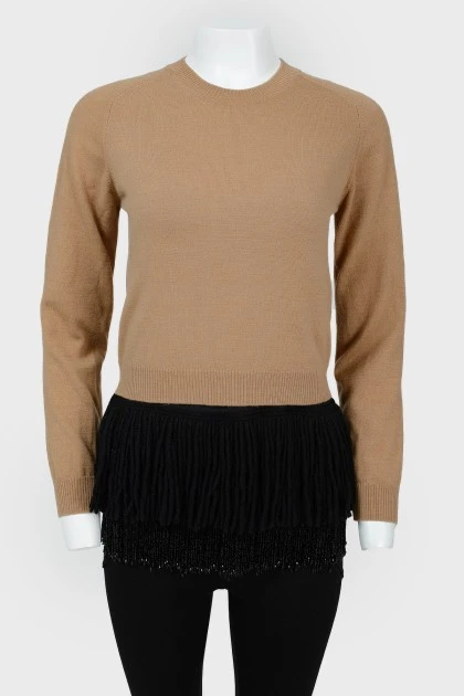 Sweatshirt with top with fringe and beads