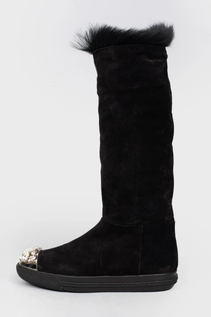 High black boots with rhinestones