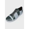 Striped men's leather sneakers