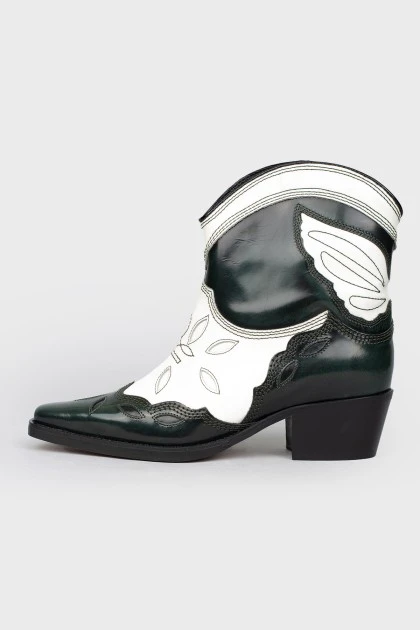 White and green leather Cowboy boots
