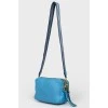 Blue Textured Leather Camera Bag