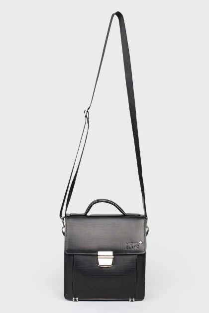 Black briefcase on a textile belt