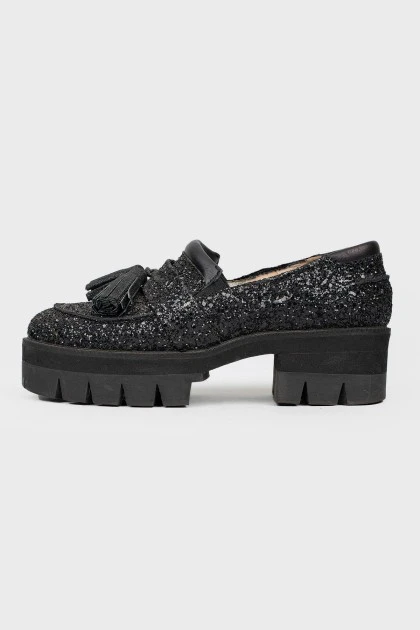 Black sequined loafers