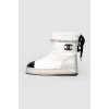 White leather boots with black inserts