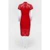 Dress red lace straight cut