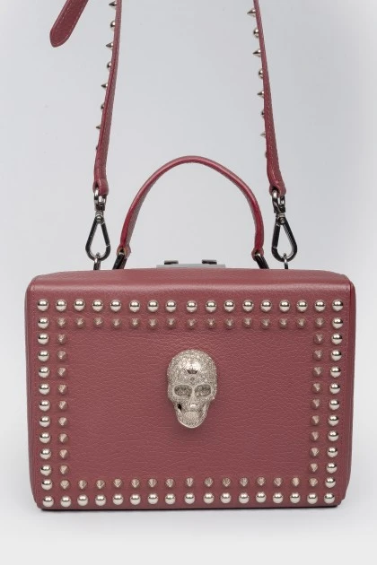Leather bag with a skull from rhinestones