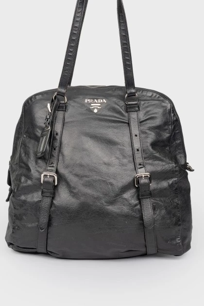 Black soft zip leather bag