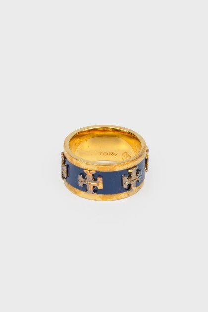 Golden ring with blue insert