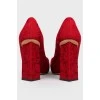 Red textile pumps with figured heels