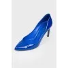 Blue patent leather shoes