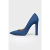 Blue matte leather heels 