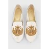 Suede loafers with metallic embroidery
