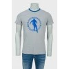 Gray men's T-shirt with blue print