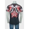 T-shirt for men black with red abstract print