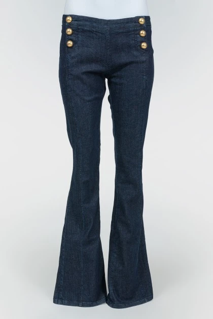 Dark blue jeans with golden buttons-semi